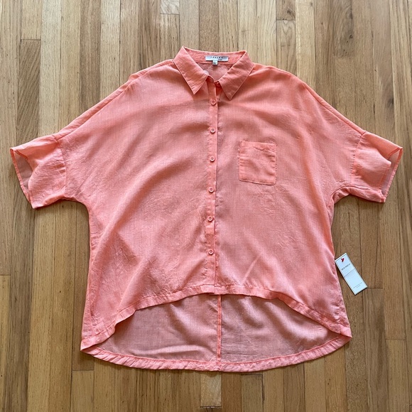 FAVLUX Short Sleeve Button Down High Low Blouse Large - Picture 4 of 5